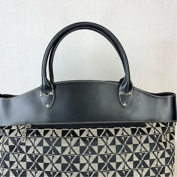 Maxx New‎ York Black Faux Leather and Geometric Print Fabric Travel/Tote Bag - Picture 11 of 13